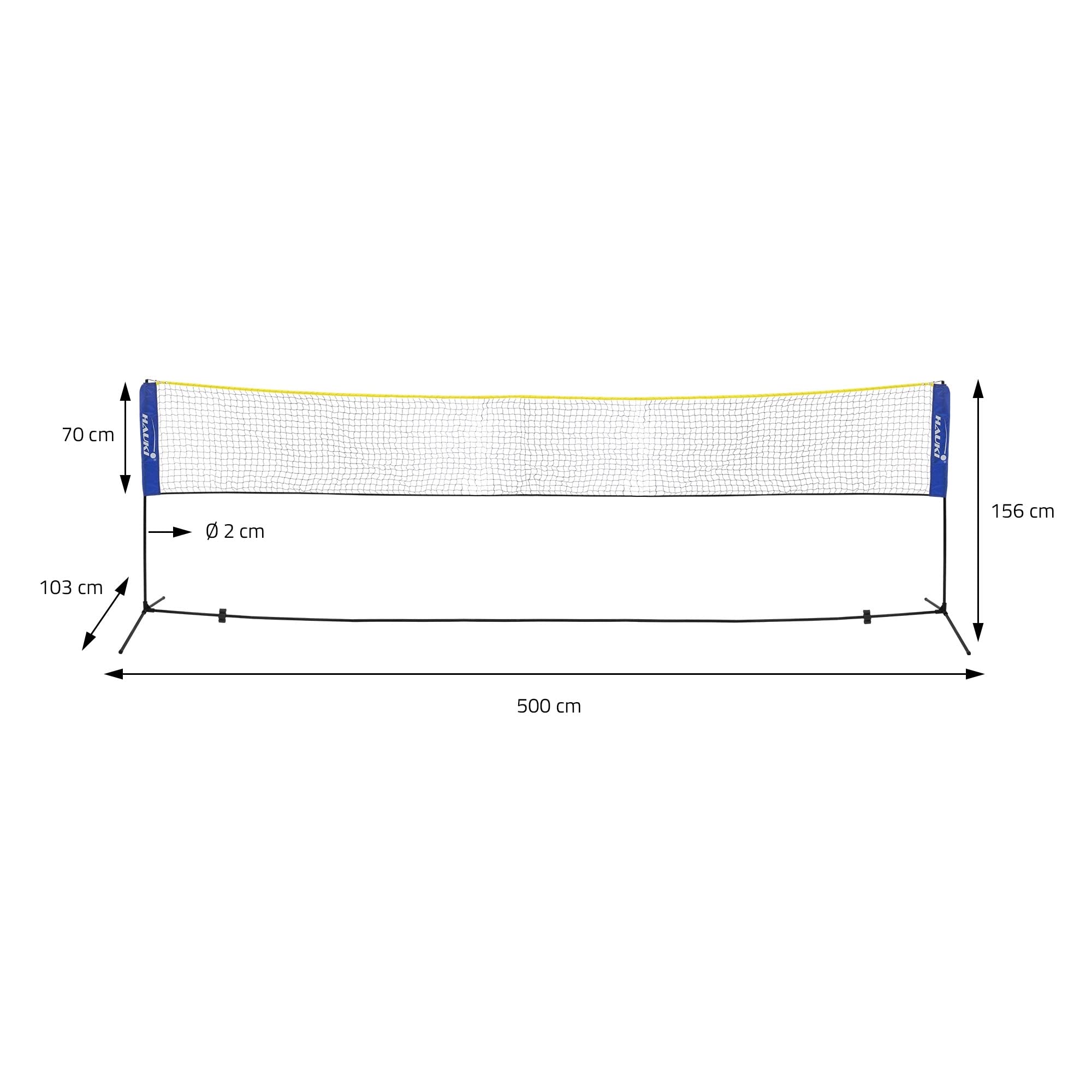 Hauki Filet de Badminton, Filet de Tennis 400/500 cm, Noir/Bleu, H156 cm, 3X Volants, Sac de Transport, Armature en Fer Stable, Filet de Volleyball Portable, Filet d'Entraînement Interieur/Exterieur