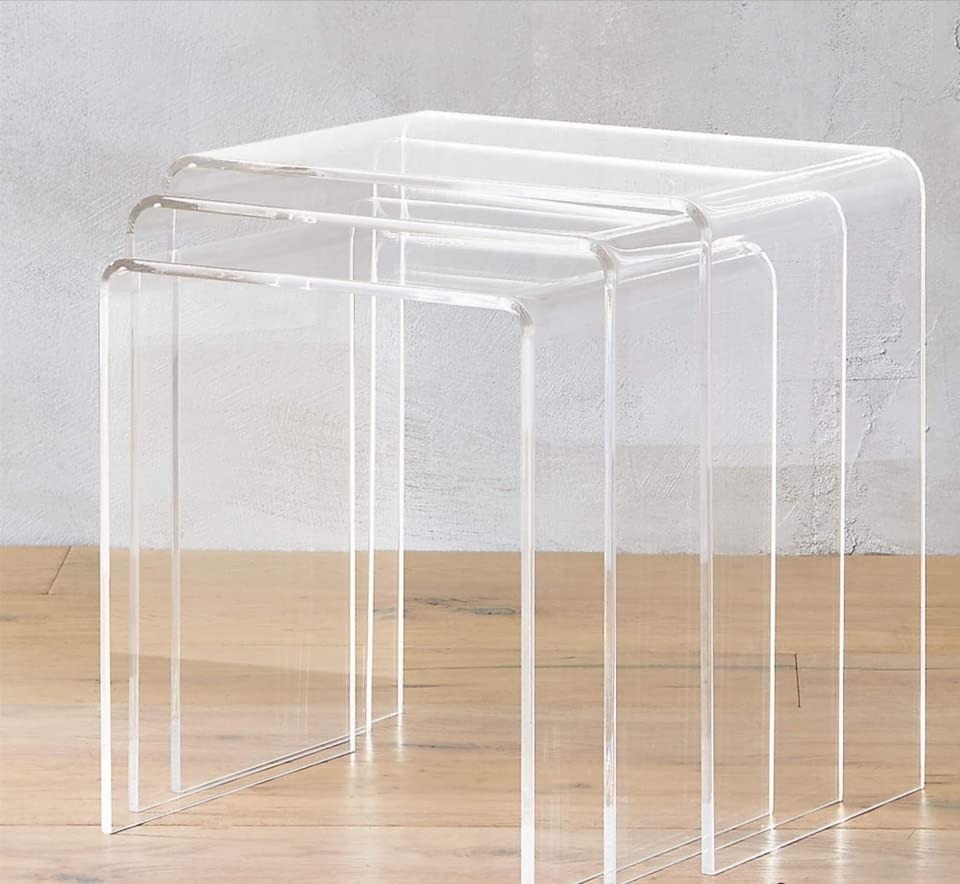 bpaClear Acrylic Decorative stacking Table/Home Decor Display Nightstand- Wrights Plastics GPX Premium Clear Acrylic Nesting Tables (Set Of 3)