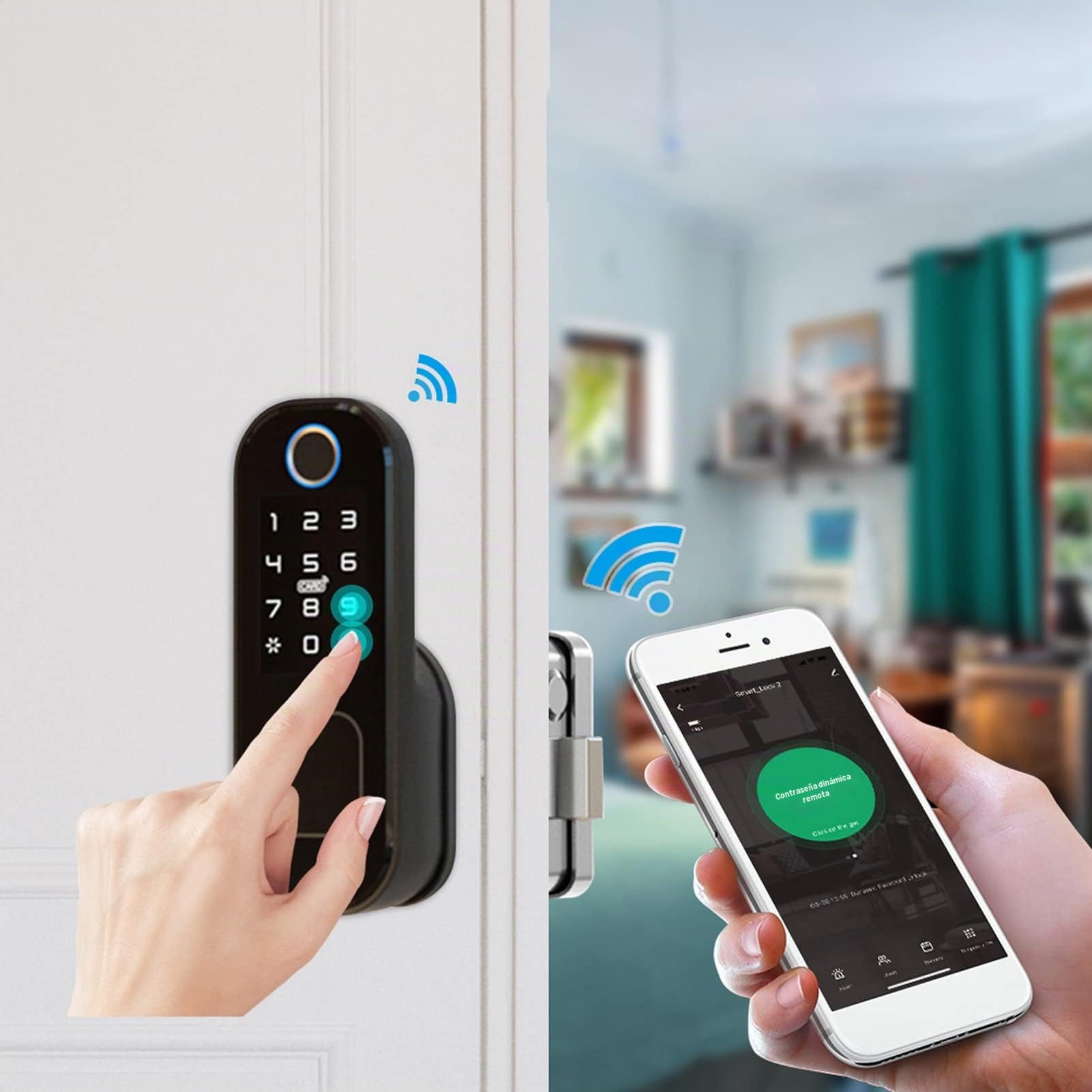 Cerradura electrónica para Puerta, Juego de Cerradura de puerta Tarjeta de Huella Digital Contraseña Inteligente Electrónica para Puerta 38-70mm