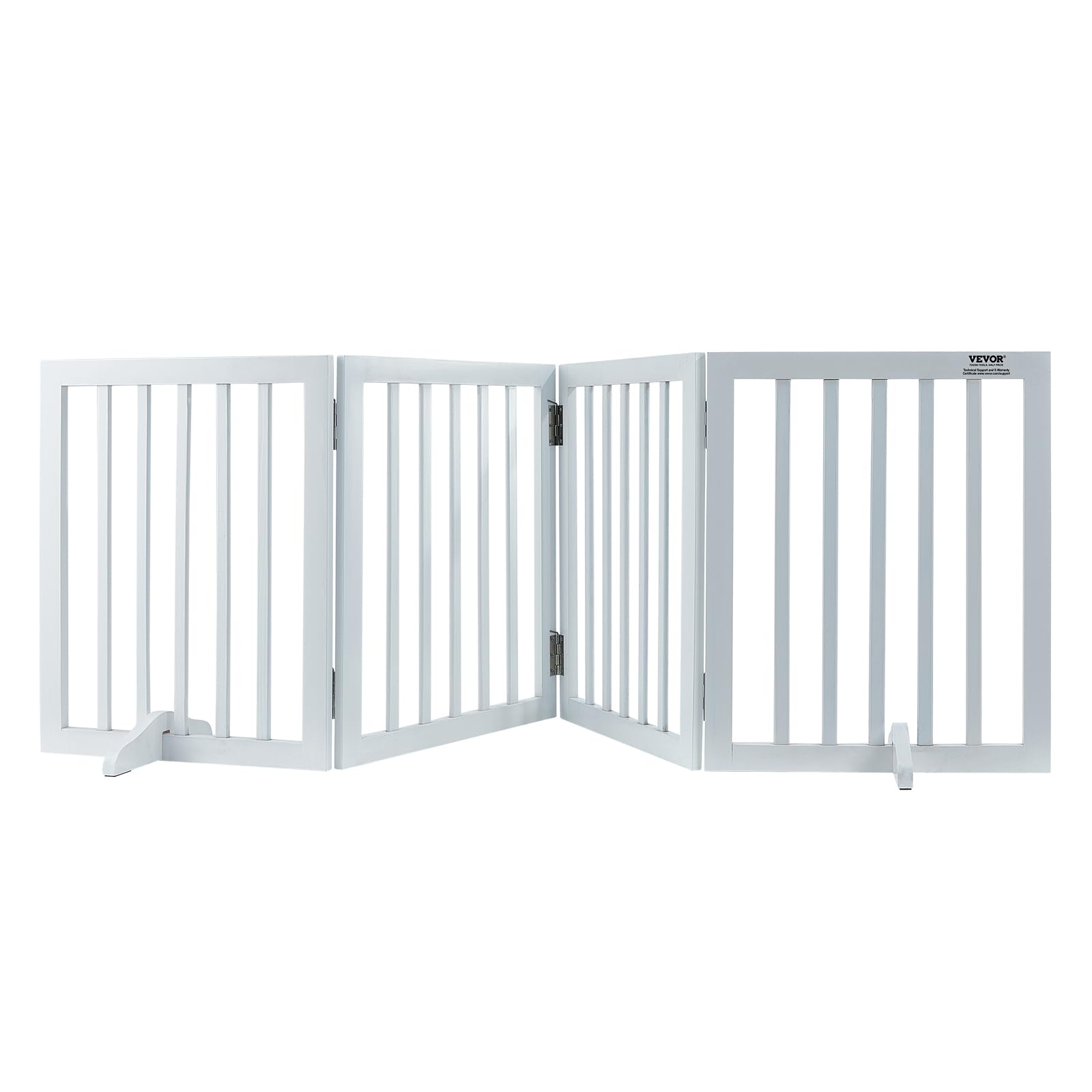 VEVOR Freestanding Pet Gate, Wooden 24" H x 80" W, 4-Panel Foldable Gate for Wide & Narrow Passageways, Expandable Dog Barrier with Silent Foot