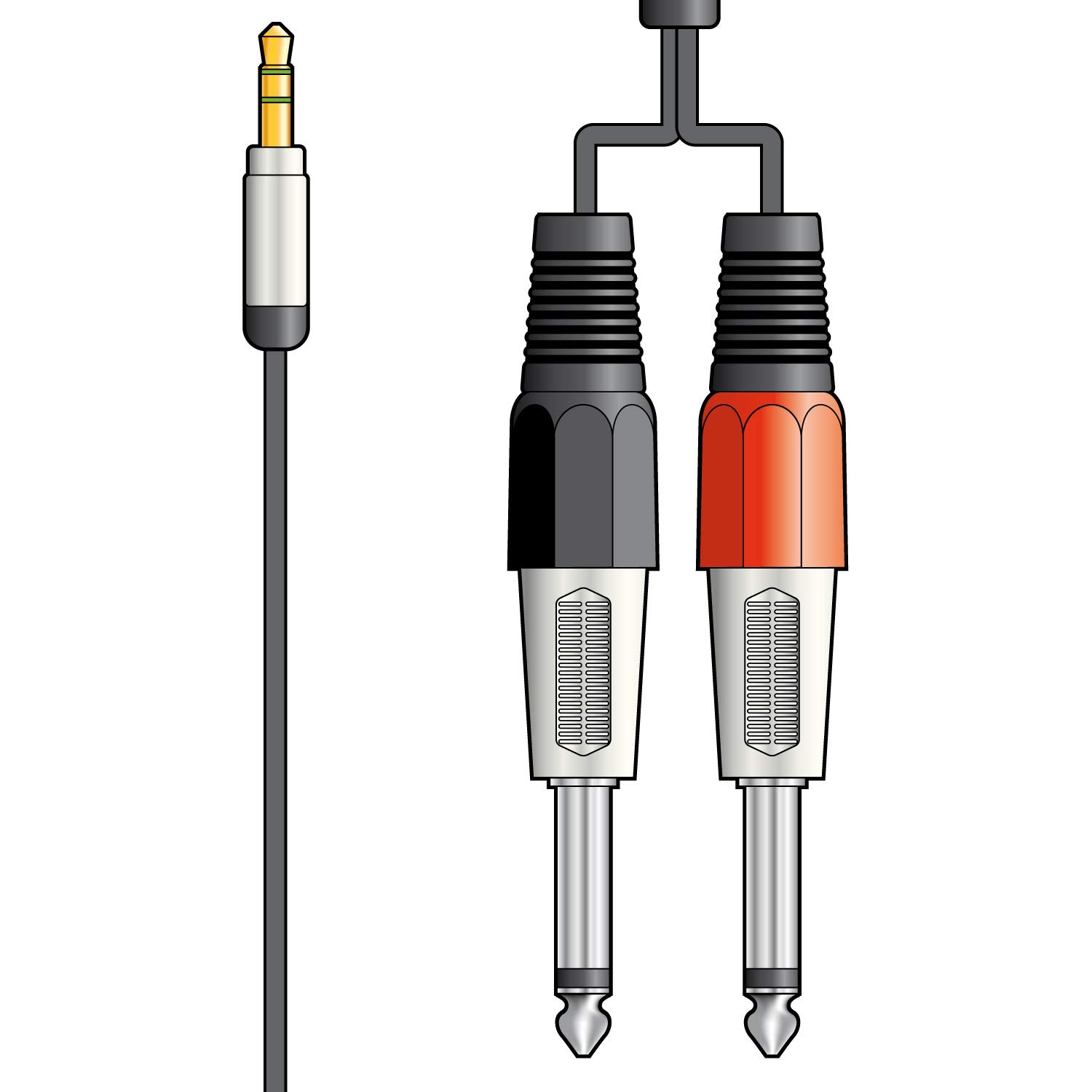 Citronic Classic Audio Leads 3.5mm Stereo Jack Plug to 2 x 6.3mm Mono Jack Plugs 1.5 Metre Black