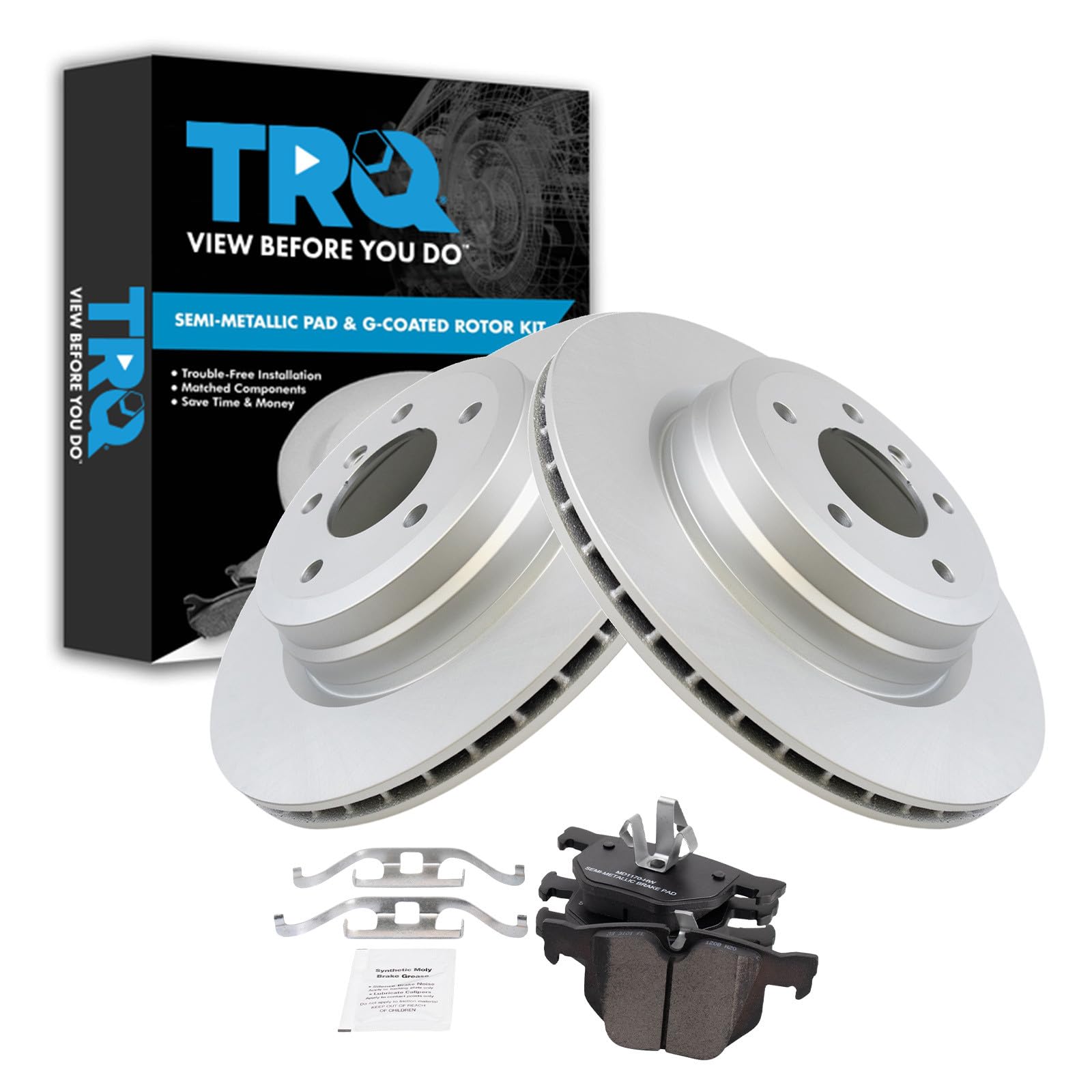 TRQ Rear Brake Pad and Rotor Set Semi Metallic Coated Rotors Compatible with 2006 BMW 330i 330xi 2007-2013 335i 335xi 335d 335i xDrive 335is 2013-2015 X1