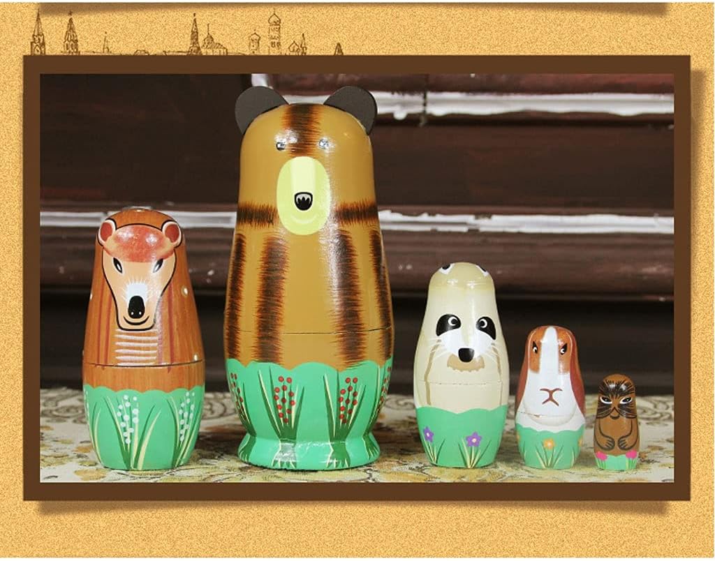 Matryoshka Dolls Russian Nesting Dolls Wooden Matryoshka 5 Piece Matryoshka Dolls Cartoon Animal Pattern Handmade Toy Puzzle Gift Decoration Wonderful Gift (Color : A)