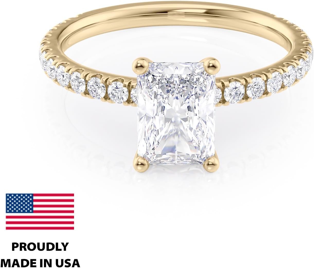 2 to 6 Carat Radiant Cut Moissanite Engagement Ring w 1/4 Carat Natural Diamond - 14K Gold (G-H/VS, SI, cttw, DEW) Promise Anniversary Ring for Women Size 4 to 11 Made in USA