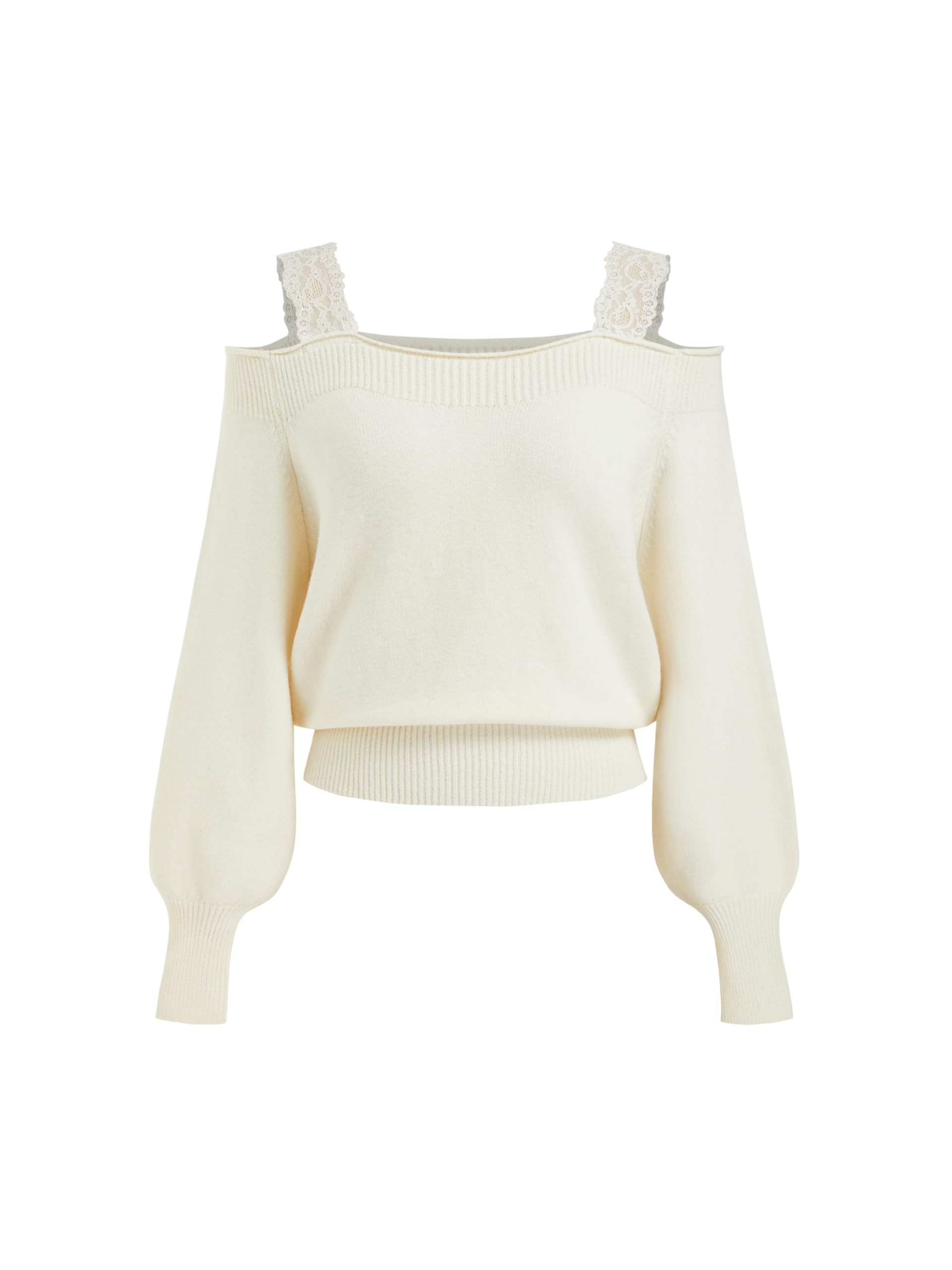 Women Off Shoulder Lace Trim Long Sleeve Crop Knit Sweater Trendy Autumn-image-47