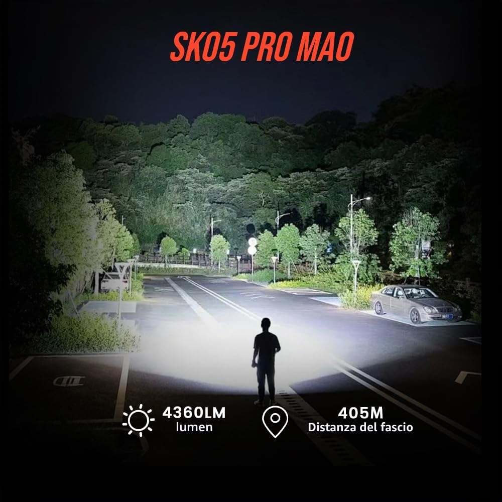 LOOP GEAR SK05 PRO Mao EDC Torcia 4360 lumen, 8000 mAh ricaricabile LED torcia e power bank, modalità di illuminazione 3 in 1 (inondazione/spot/luce laterale) per campeggio, escursionismo, emergenza