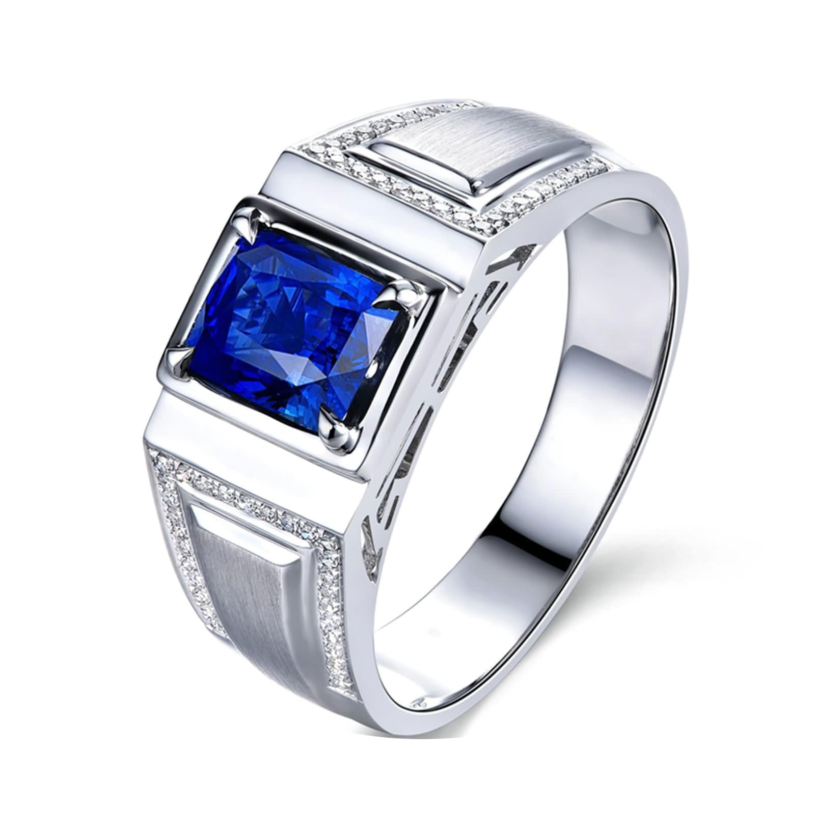 Pierścionki w kolorze złotym dla mężczyzn, pierścionki męskie, ślubne, prawdziwa biżuteria z szafirem laboratoryjnym 1,28 karata i moissanite, rozmiar od 54 do 70