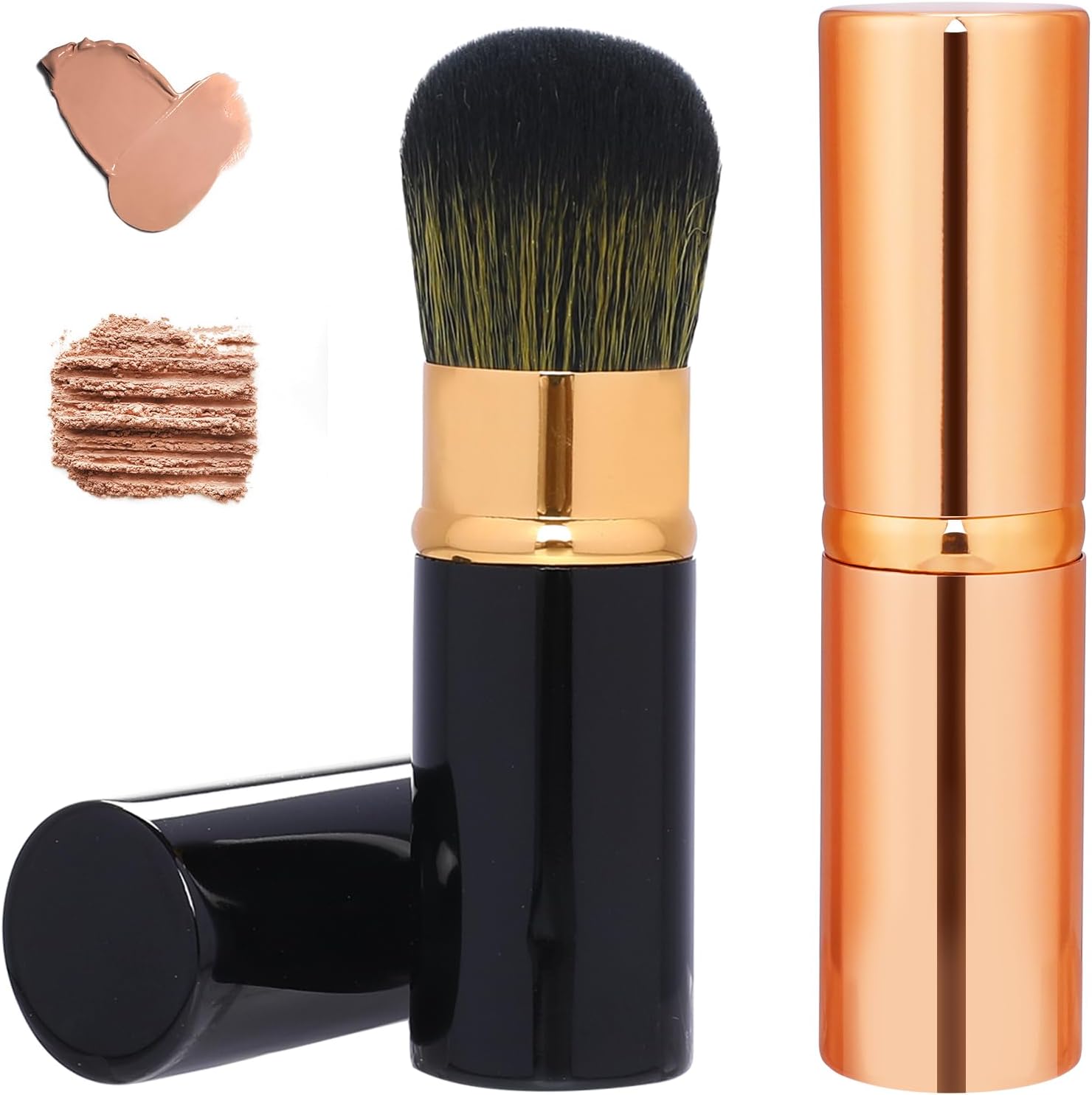 Retractable Blusher Brush with Cover, 2 Pack Travel Kabuki Bronzer