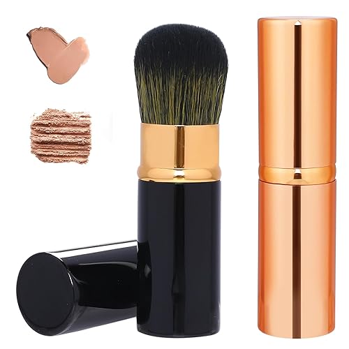 Cepillo retráctil para colorete con tapa, paquete de 2 brochas de maquillaje Kabuki bronceador de viaje, cepillo de maquillaje líquido para base de