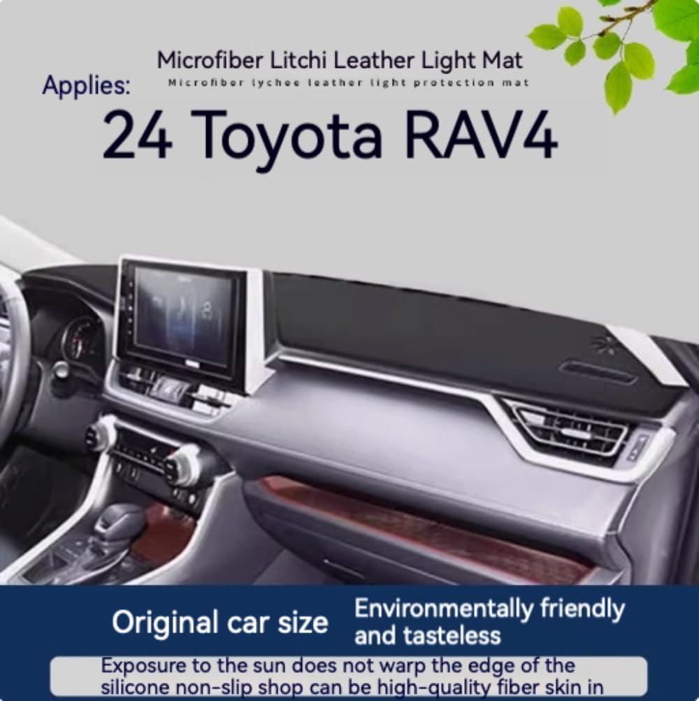 Dash Sunshade Pad - Premium Leather Dash Cover for 2019-2024 Toyota RAV4, Front Console Sun Protection and Interior Upgrade (Black Line,20-23 RAV4 Models)