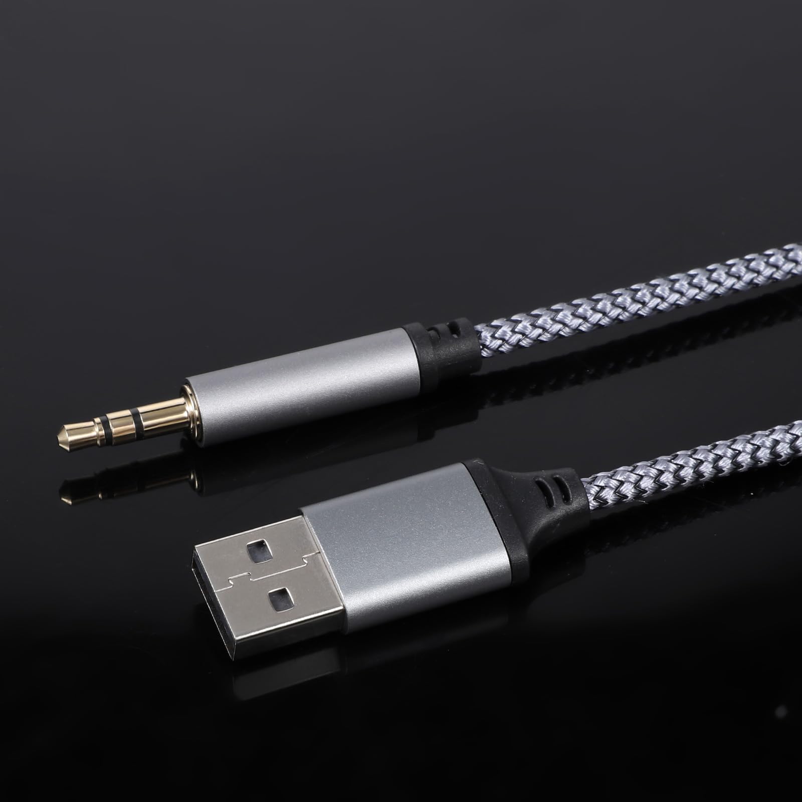 Adattatore da USB a jack audio da 3,5 mm, cavo audio AUX da 3,5 mm, cavo audio stereo, convertitore AUX intrecciato in nylon per cuffie, altoparlanti, PC, laptop, non applicabile per ricarica
