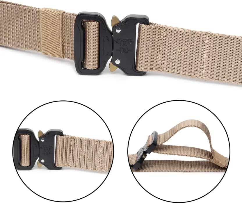 Image of TPM Tactical Military Belt, Heavy Duty Nylon Web Belt with Quick Release Metal Buckle, Army Green and Khaki