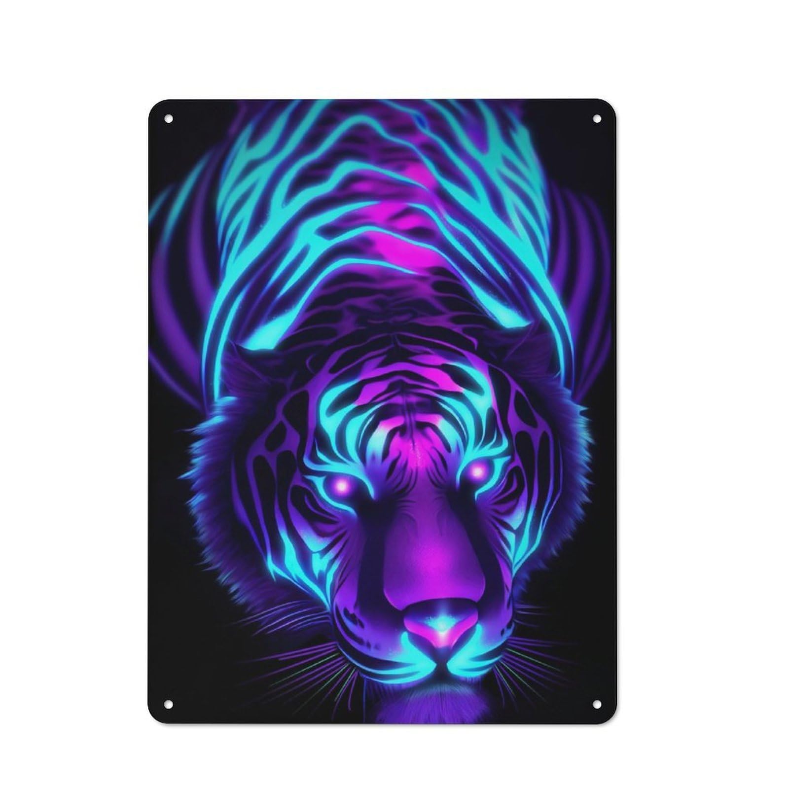 Junmoney Neon Tiger Tin Wall Plaque 40X30cm With For Guest Room Or Hallway, For Metal Sign Collectors, For Garage And Workshop Walls