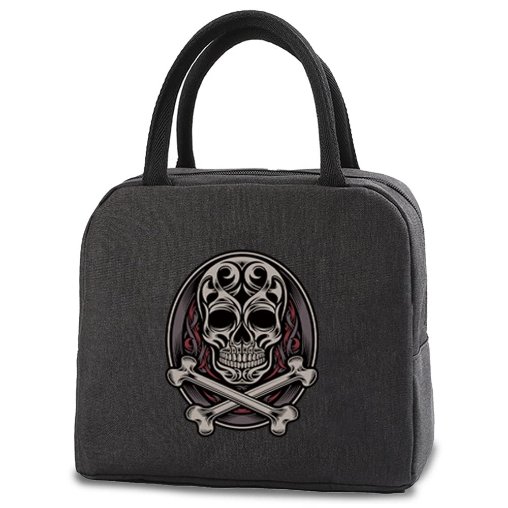 Insulated Lunch Bag Tote Bag for Women Wide Open Insulated Cooler Bag Water-Resistant Thermal Leak-Proof Lunch Organizer for Men Girls Children Outdoor Picnic Work (Skull 005)