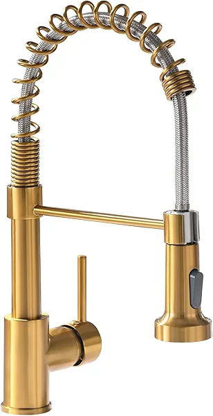 GIMILI Kitchen Faucet with Pull Down Sprayer Single Hole Stainless Steel Sink Faucet, Suitable for Farmhouses, RV, Laundry Room, Outdoor, and Campers. Llave para fregadero de cocina Brushed Gold