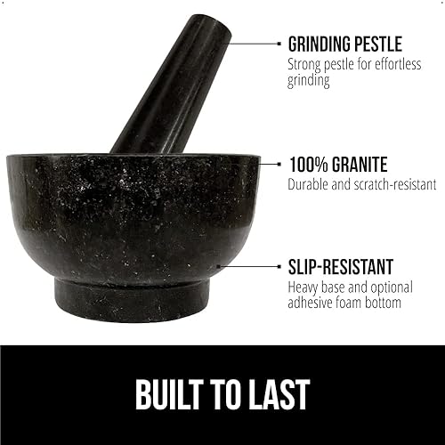 Miniatura 2 de GORILLA GRIP Juego de mortero y mortero XL de alta resistencia con base antideslizante, 4 tazas, cuenco de guacamole molcajete 100% piedra de