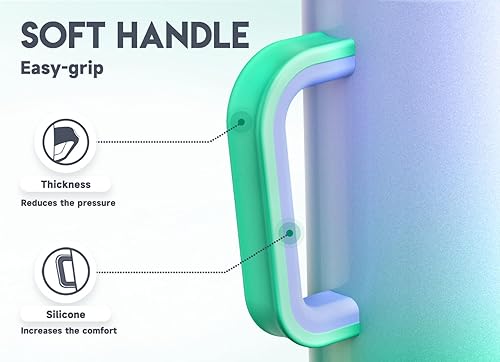 Miniatura 4 de Meoky Vaso de 40 onzas con asa y pajita, vaso aislado con tapa y popote, taza de viaje de acero inoxidable, mantiene el frío durante 34 horas, 100%