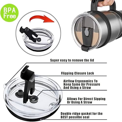 Miniatura 4 de 2 tapas de repuesto para vaso, a prueba de derrames, resistentes a salpicaduras, con pajilla, sin BPA y aptas para popote (30 onzas, negro y rojo
