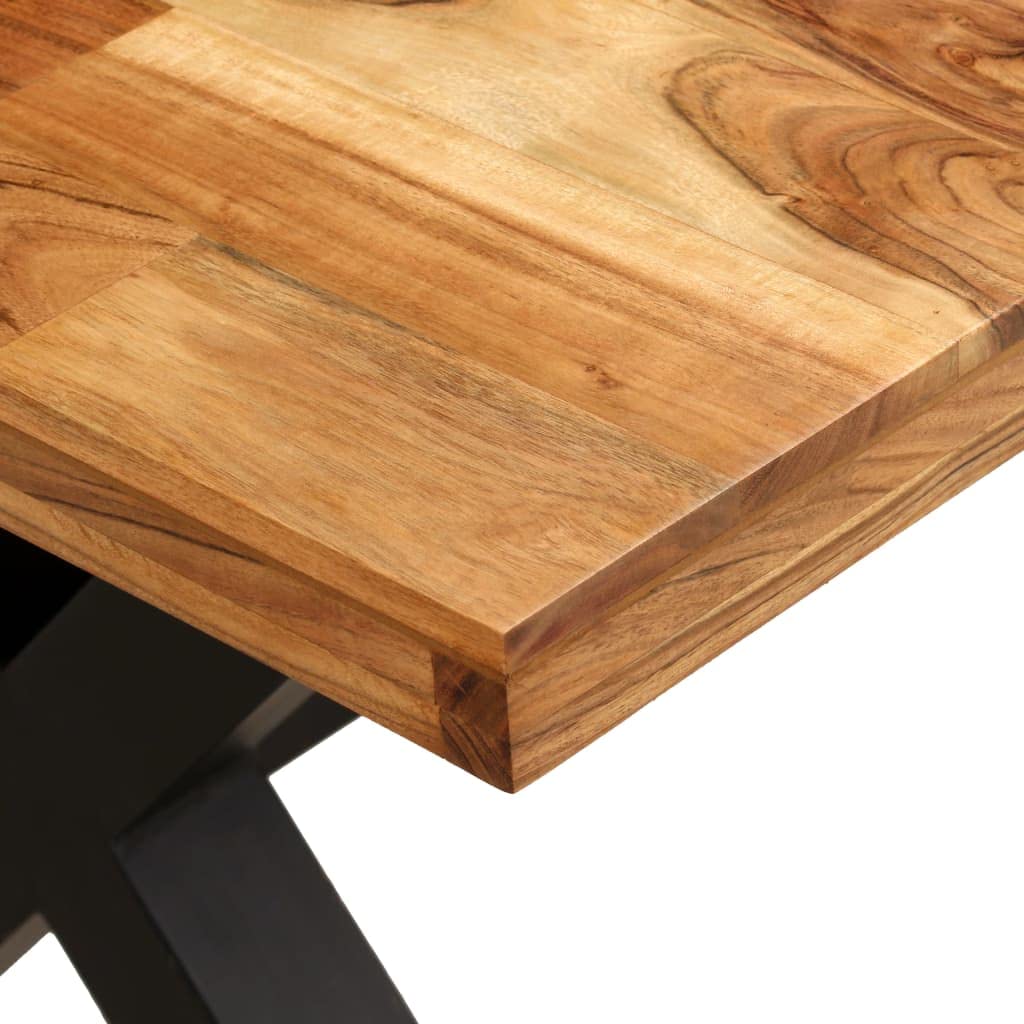 Tavolo da pranzo in legno massiccio di acacia e mango, 180 x 90 x 76 cm, grande tavolo da cucina in legno massiccio dal design industriale con gambe in acciaio, realizzato a mano, per sala