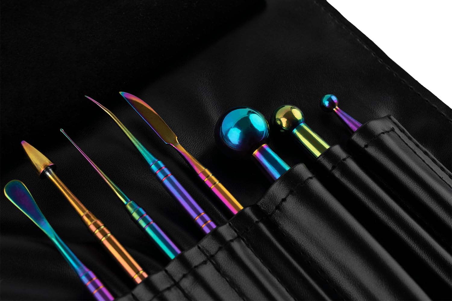 Sallys Modellierwerkzeug Set 8-teilig aus Edelstahl mit Spezial-Schimmeroptik - 16 Verschiedene Spitzen, rostfrei