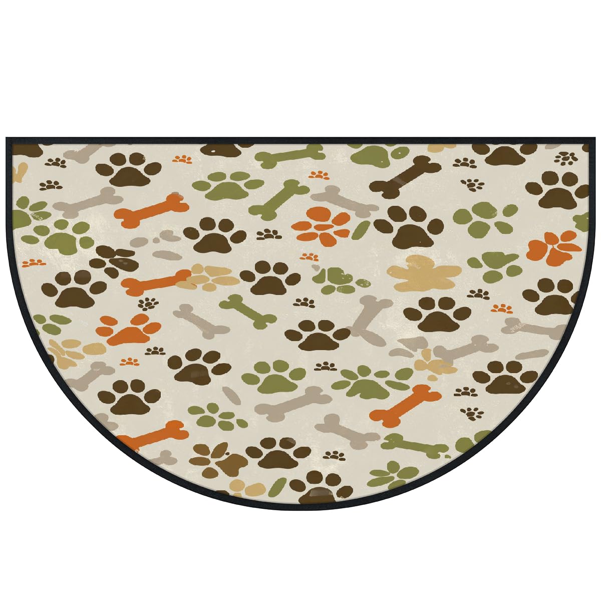 Mexpekil Paillasson demi-rond antidérapant lavable en demi-lune avec empreintes de pattes de chien - pour intérieur et extérieur - Attrape la saleté - 100 x 160 cm