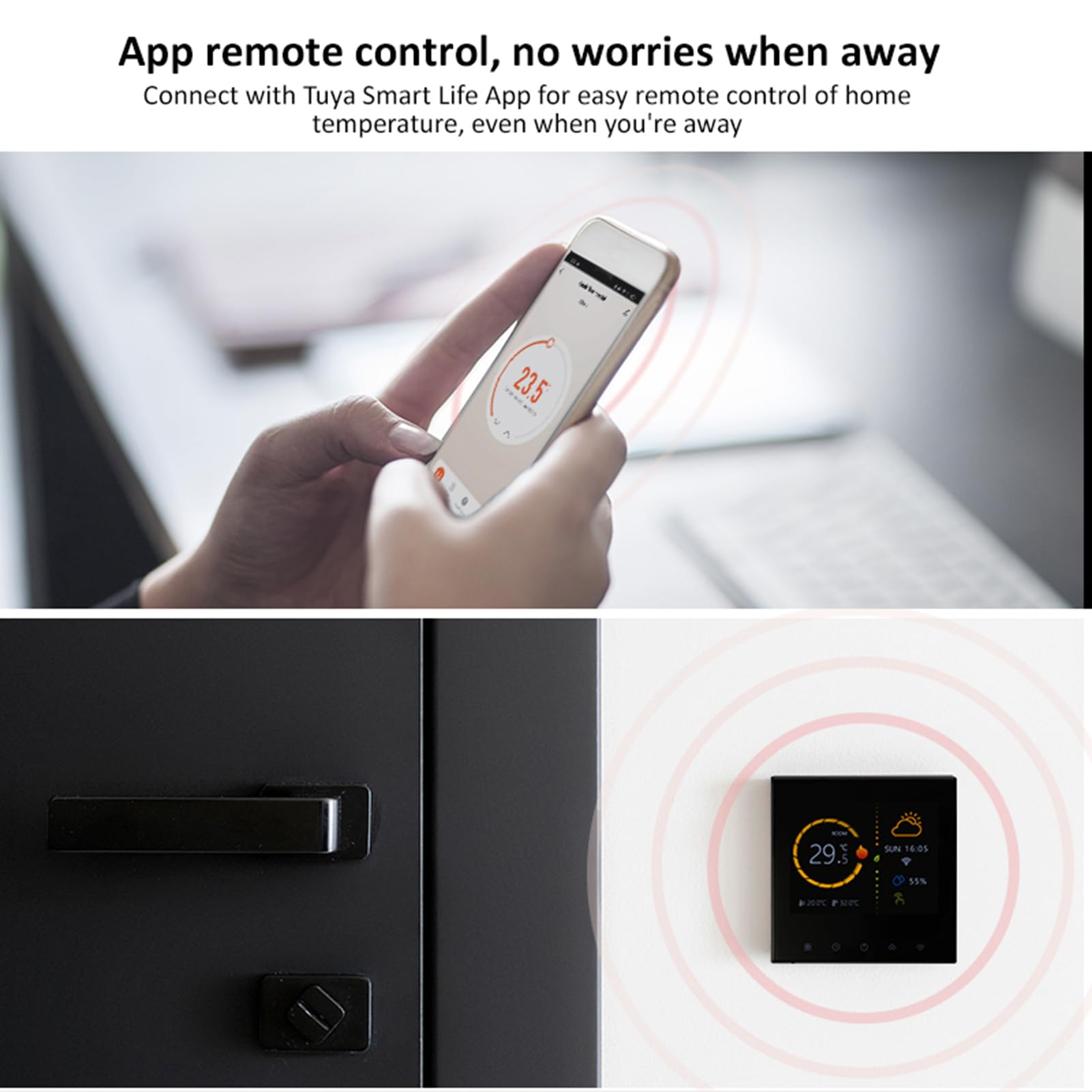 Zerodis Regolatore di Riscaldamento Domestico Intelligente, Regolatore di Temperatura Digitale con Accesso WiFi Remoto e Precisione di ±1 ℃ per Sistemi a Pavimento Ad Acqua, Senza Cavo (BLACK)