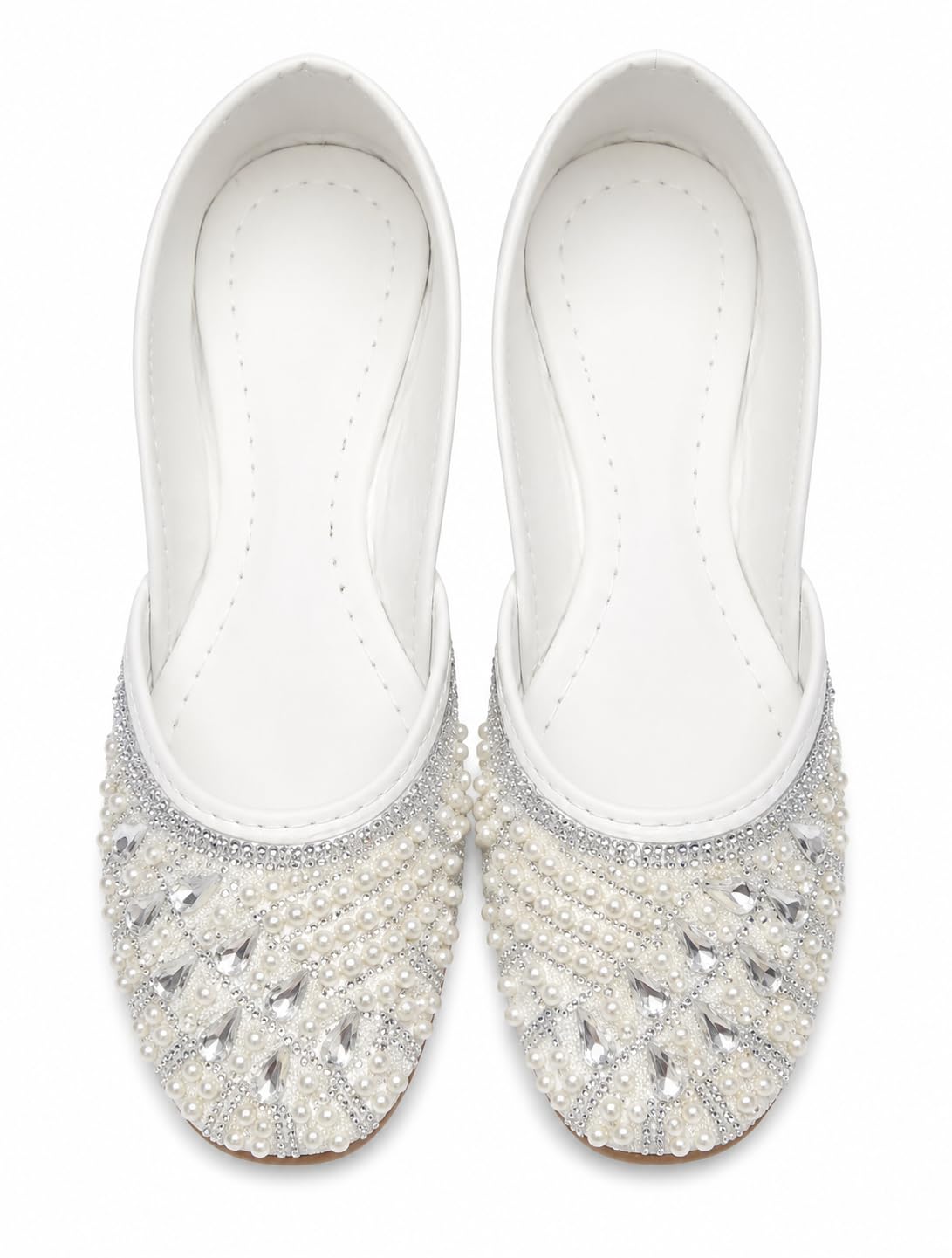twinkle fashion Women's White Pearl & Crystal Embellished Punjabi Jutti | Ethnic Flat Mojari for Wedding, Bridal, Festive-picture-18