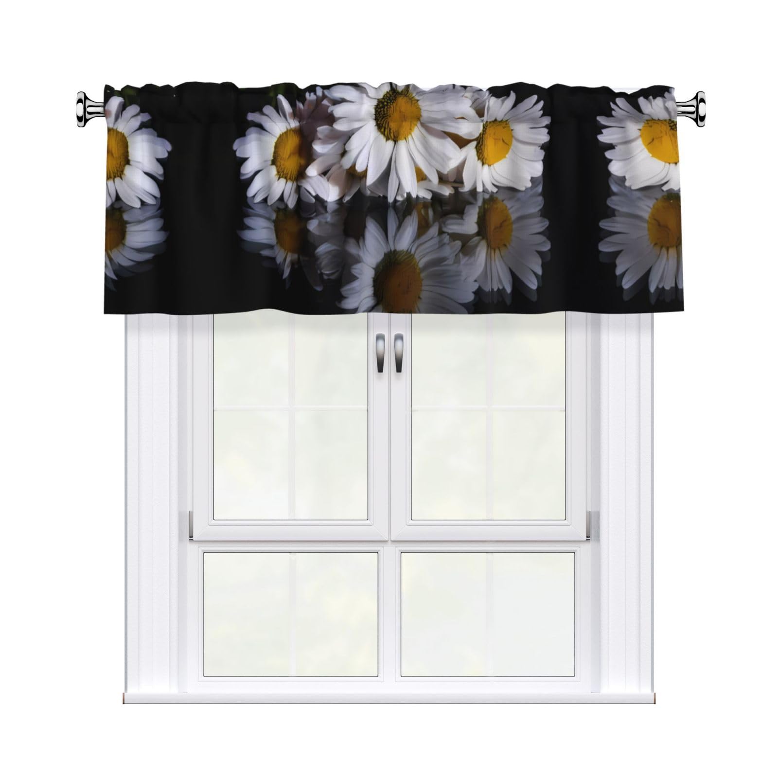 WHJSHOP Daisy Prints Curtain Valance 54x18in - Peach Skin Kitchen Window Layer, Filtered Light & Quick-Install Rod Pocket Cover