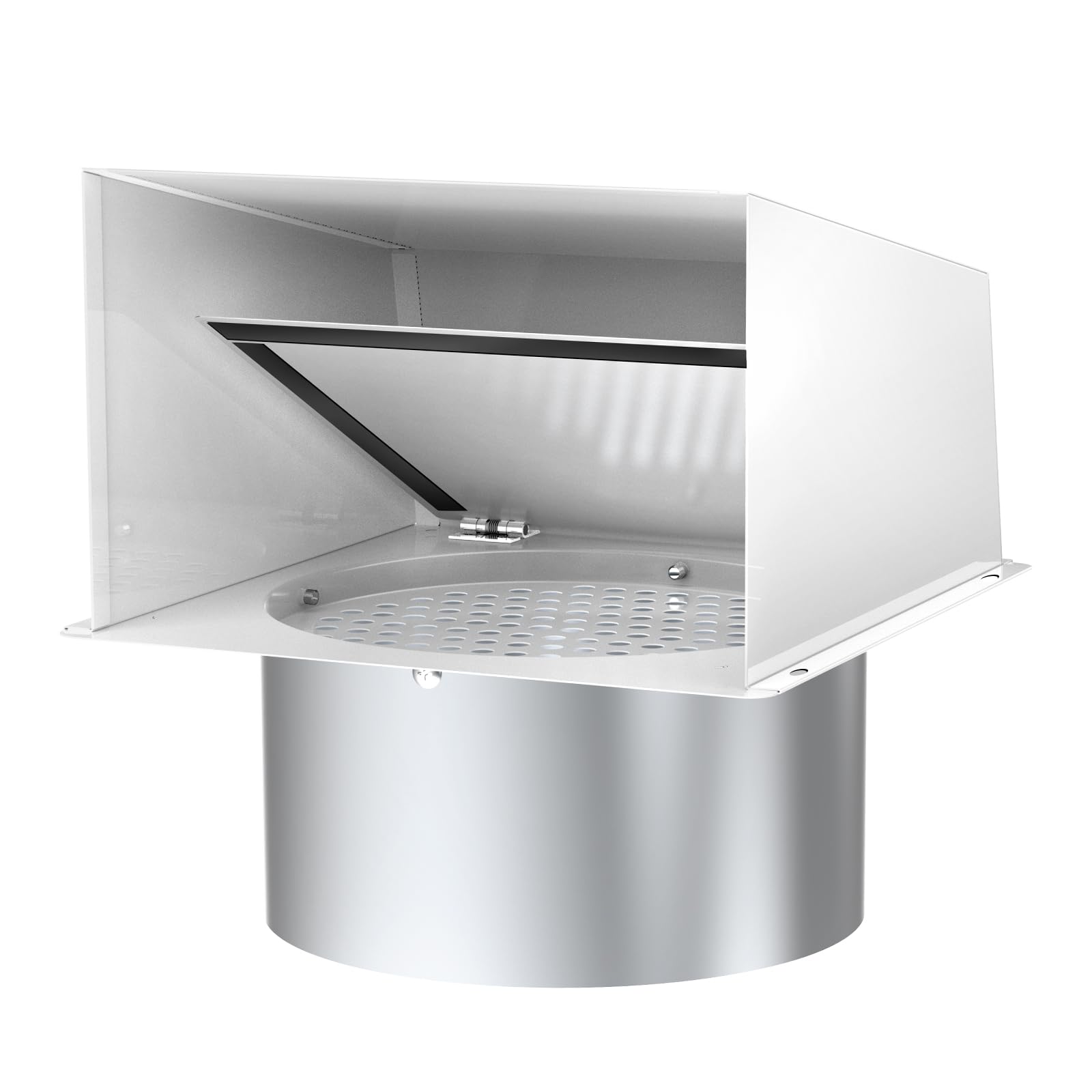 Photo 1 of 6 Inch Hooded Wall Vent Cover, Dryer Wall Vent Cover Outside with Screen & Damper, Wall Exhaust Vent Cover, Outdoor Air Vent Cap for Range Hoods/Kitchen/Bathroom/Laundry/Basements/Garages, White