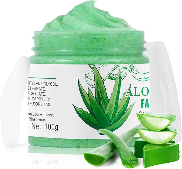 Aloe Vera Facial Scrub & Cleanser - Exfoliating Face Wash for Blackheads & Acne