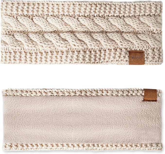 Winter Headbands for Women Wool 2 Pack, Ear Warmers for Women Headband Knit Thick Fleece Lined, Cold Weather Warm Ear Muffs(Black+Army) - Image 6