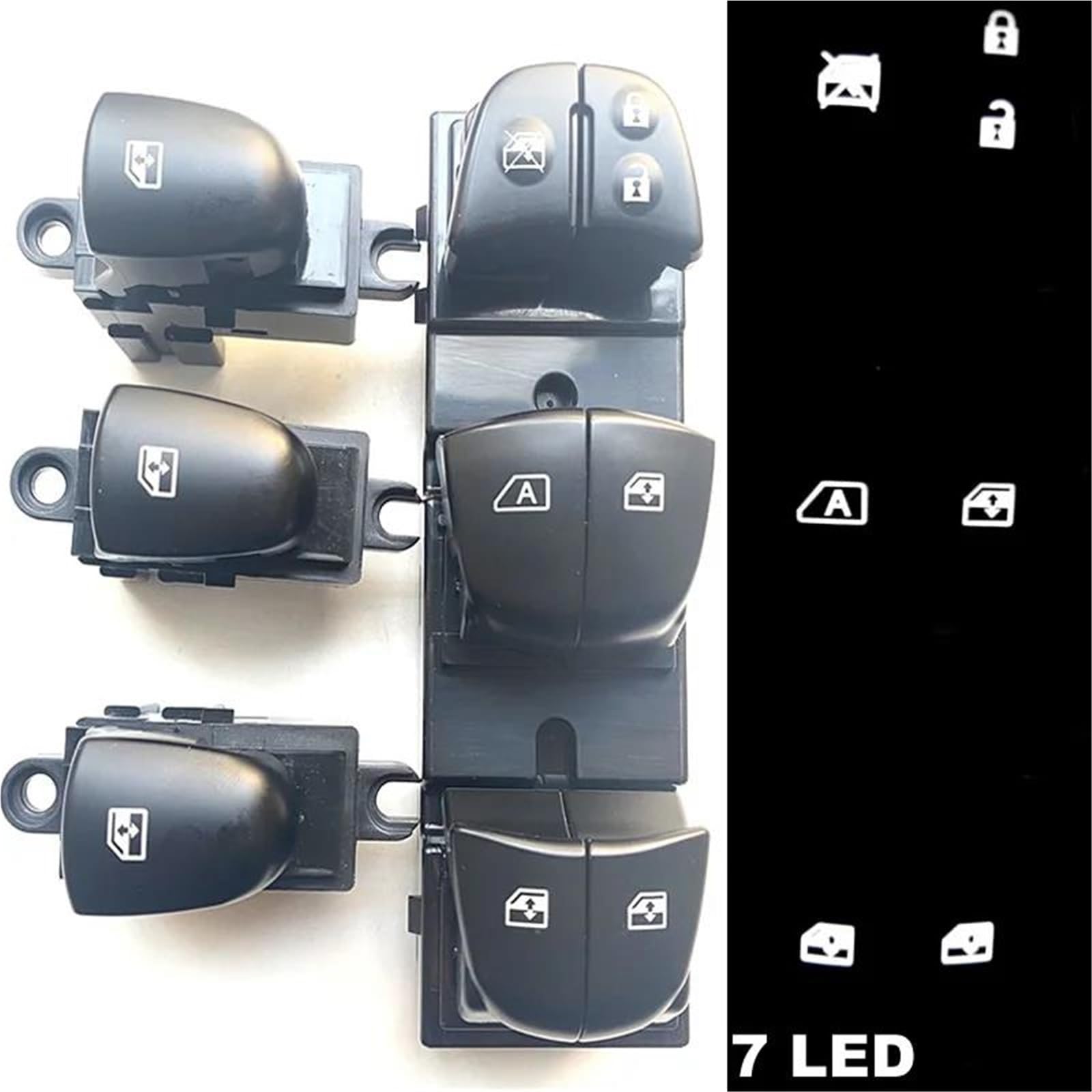 Mando Botonera Elevalunas Para Renault Kadjar 2015-2018 Interruptor De Ventana Eléctrico Arranque Con Luz Blanca Las 7 Luces Estarán Encendidas(4psc)