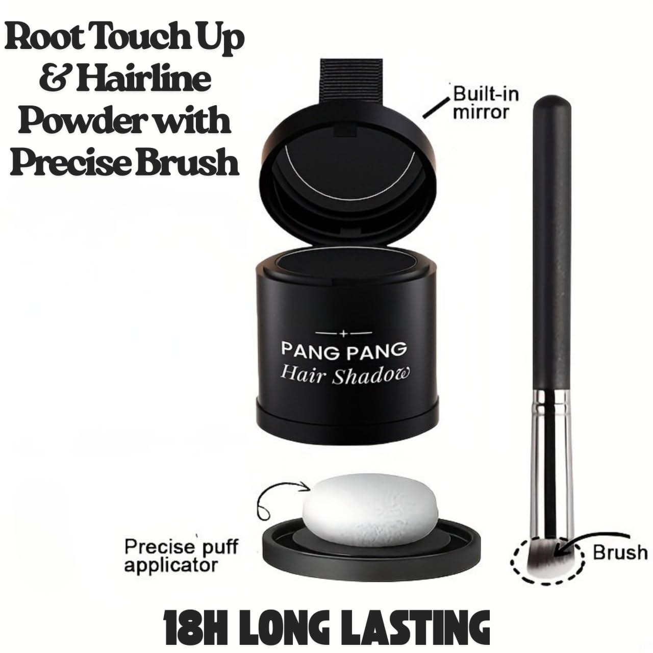 SWIREUK Root Touch Up & Hairline Powder with Precise Brush for Grey Root Coverage & Thin Hair – Water & Sweat Resistant – Hair Loss Concealer for Women, Bald Spots & Hair Fill (BLACK, 4g) 3