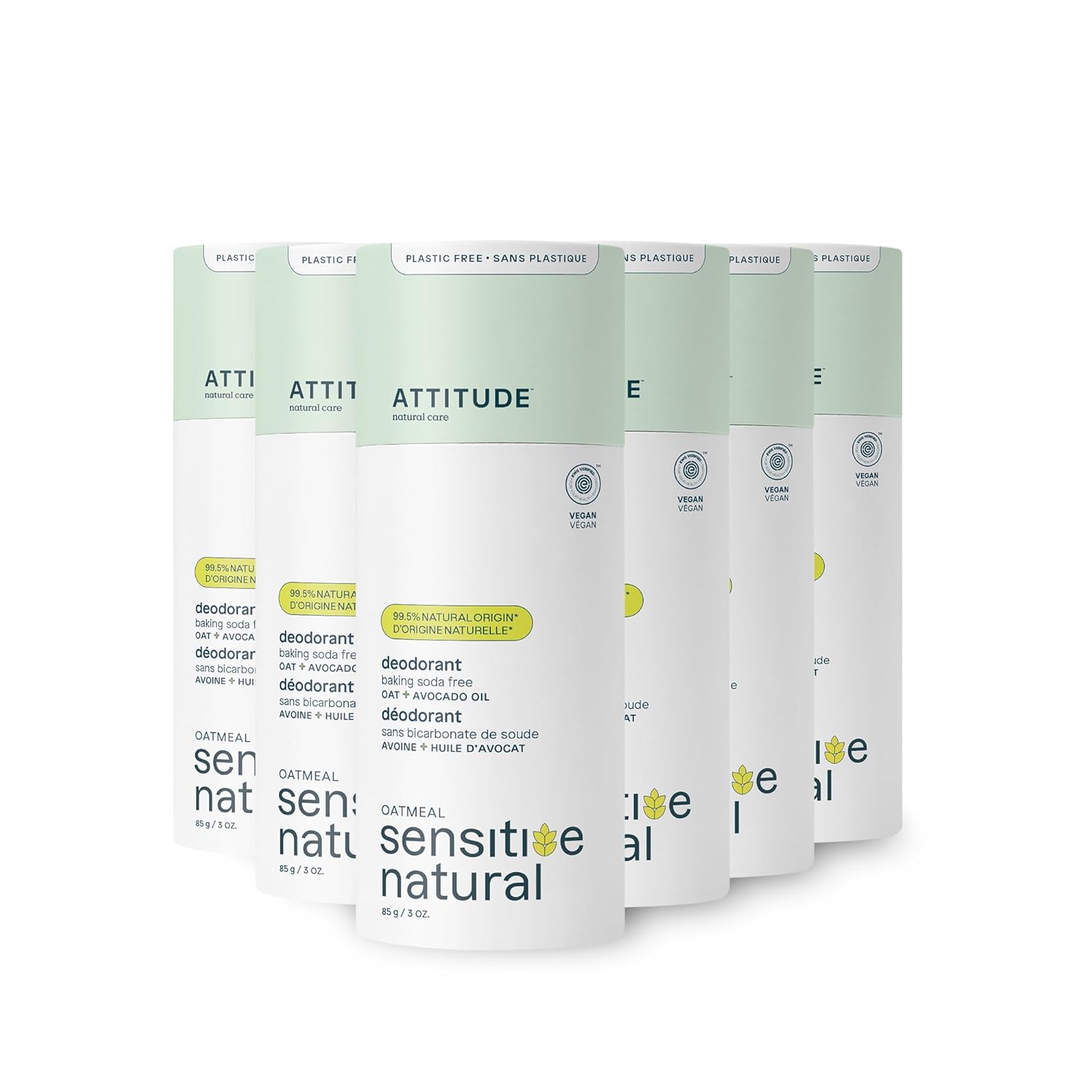 ATTITUDE Baking Soda Free Deodorant for Sensitive Skin with Oatmeal and Avocado Oil, EWG Verified, Aluminum Free, Plastic-Free, 3 Ounces (Pack of 6) ATTITUDE Baking Soda Free Deodorant for Sensitive Skin with Oatmeal and Avocado Oil, EWG Verified, Aluminum Free, Plastic-Free, 3 Ounces (Pack of 6)