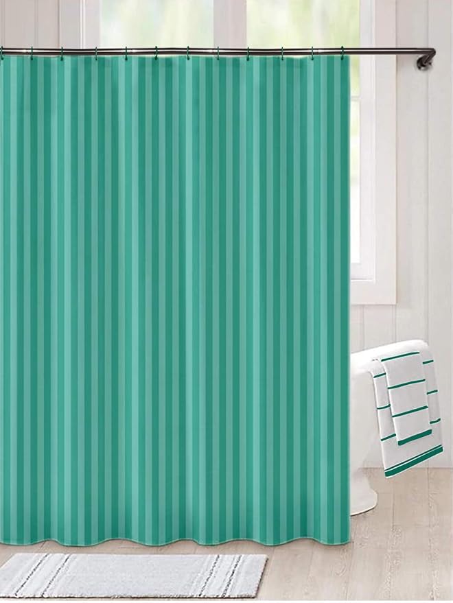 Lushomes Thick Striped Water Repellent Dark Green Shower Bathroom