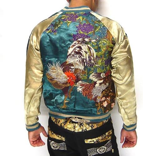 Amazon 百花繚乱 紫陽花双鶏図刺繍 リバーシブル和柄スカジャン ブラック Xl コート ジャケット 通販