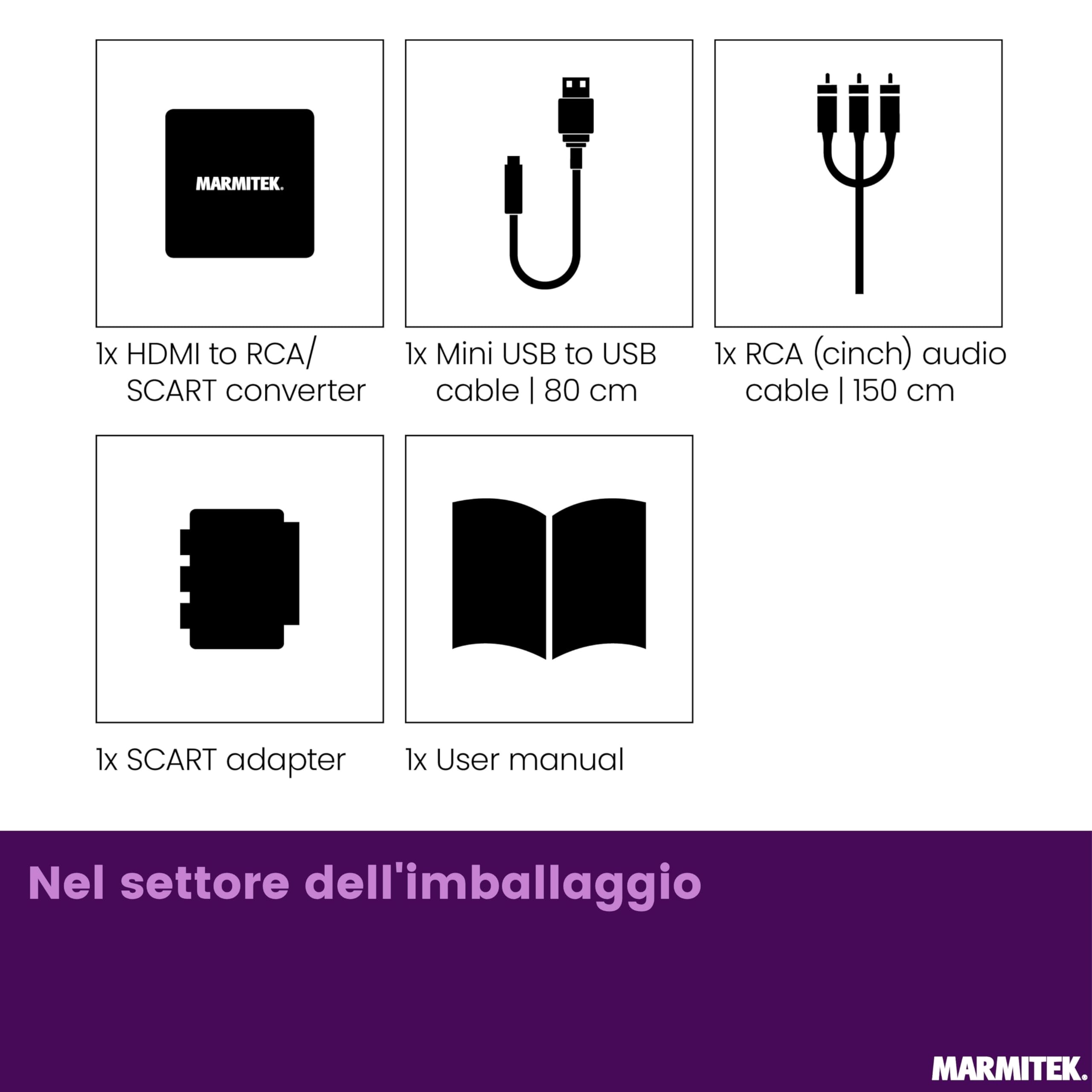 Marmitek Connect HA13 - Adattatore HDMI a SCART RCA composito 1080p | Convertitore video per vecchia TV, HDMI a SCART/RCA, 720p/1080p, PAL/NTSC, audio stereo e nessun software