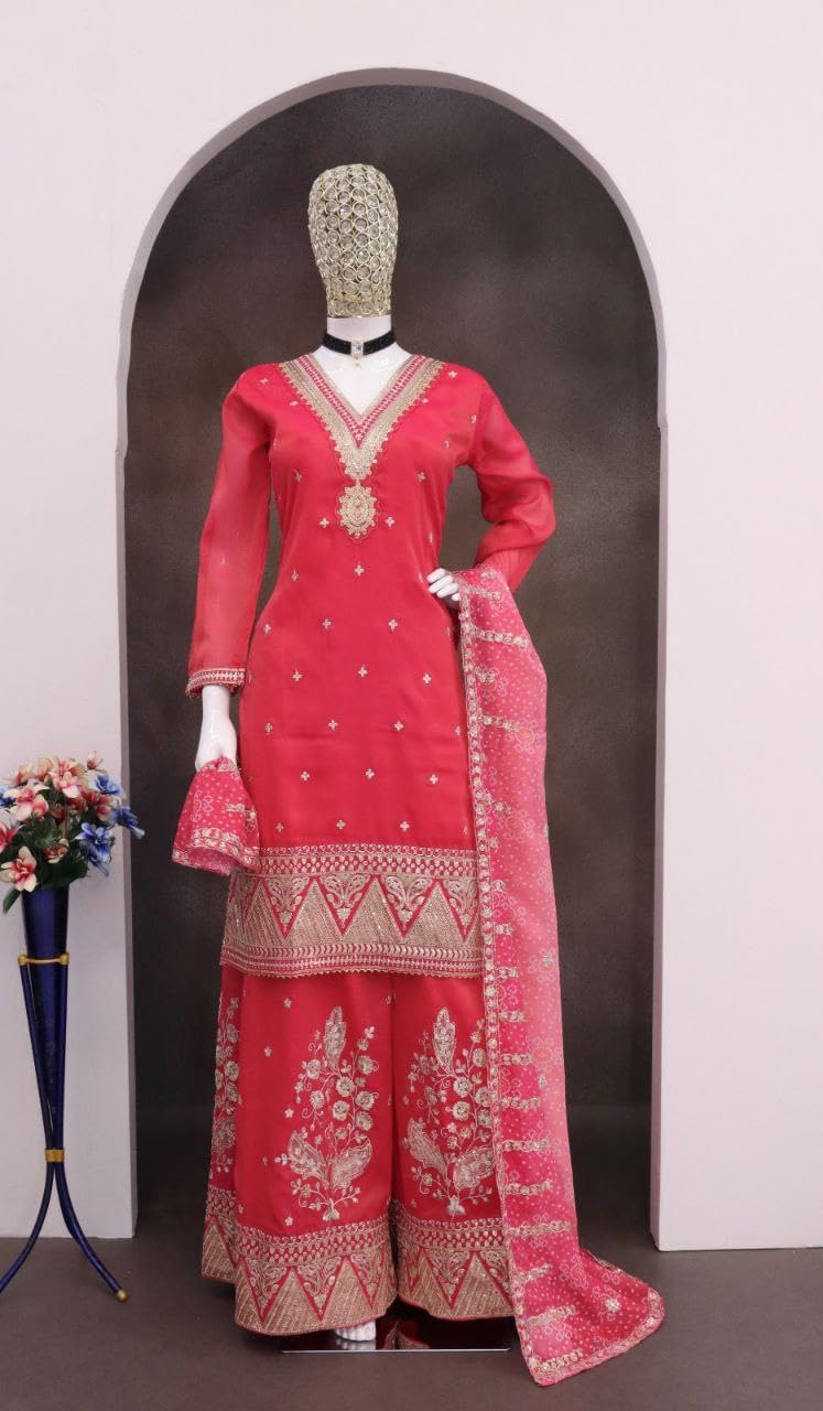 Indian Pakistani Ready to wear salwar kameez palazzo with embroidery work eid wedding party for women (2932)