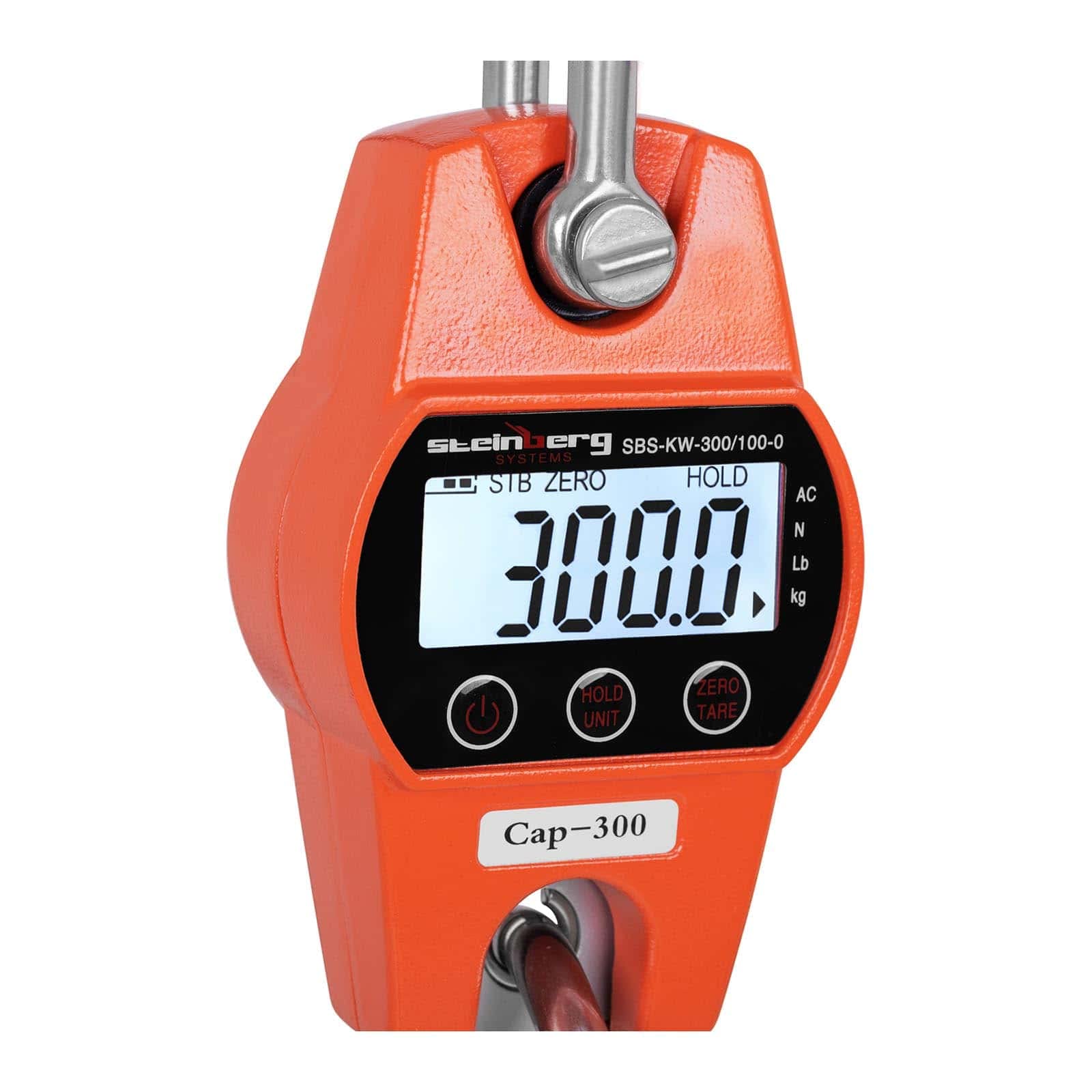 Steinberg Systems - Bilancia da gru SBS-KW-300/100-O - 300 kg Campo di misura / 100 g precisione - durata ciclo batteria 150 h. - Display LCD