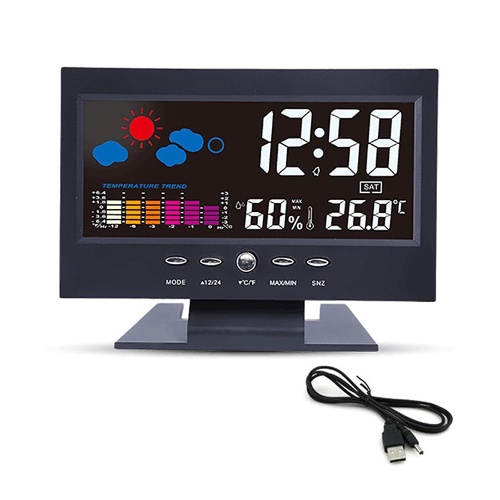 Multifunction Weather Stations Clock Thermometers Hygrometer with Temperature Alarm Calendar Display Digital Stations Hygrometer Clock Temperature Humidity Meter with Alarm Calendar Digital