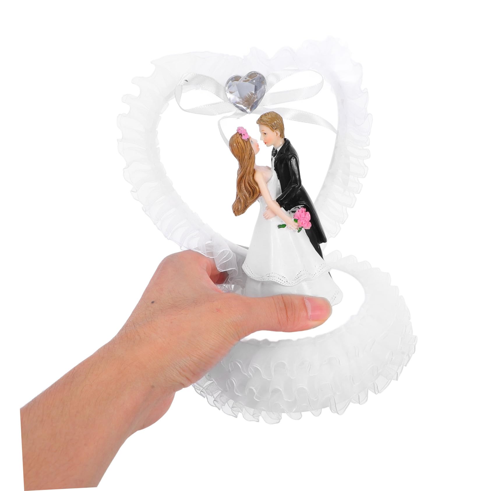 COLLBATH Romantische Hochzeitspaar Figur aus Kunstharz als Tortenaufsatz Weiße Brautpaar Dekoration für Hochzeitstorte und Festliche Tischdeko
