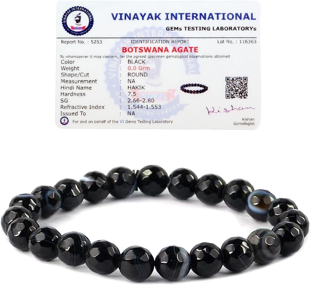 Natural Sulemani Hakik Black Bracelet Crystal Stone 8mm Faceted Bead Bracelet for Reiki Healing and Crystal Healing Stone (Color : Black), 8mm, Crystal Stone, Sulemani Hakik Black