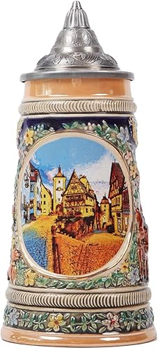 Taza de cerveza alemana Frankfurt Oktoberfest Baviera Muchen Viking Tankard con tapa Petwer para hombres amantes regalos padre 0.6 litros