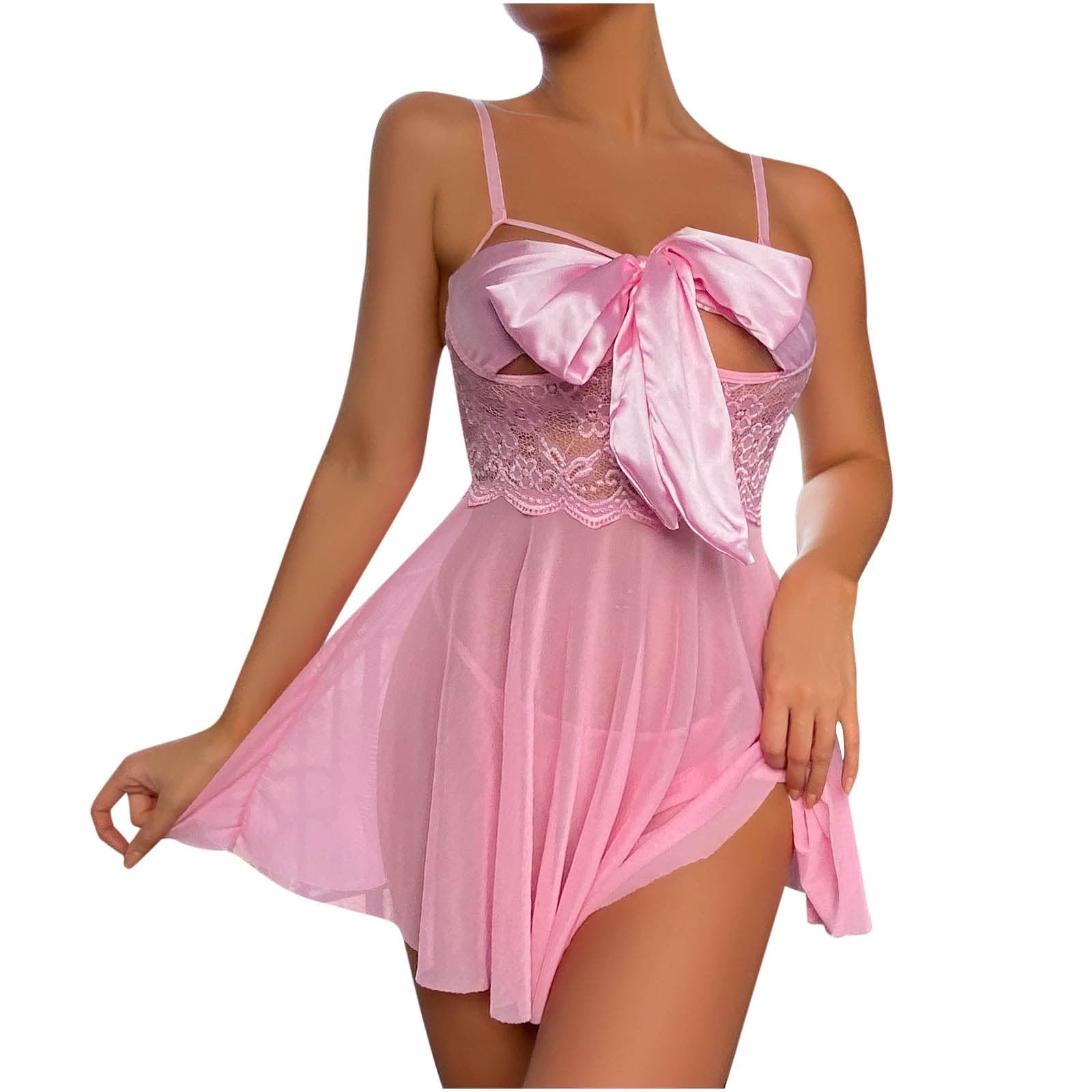 shop frenzy Women Ladies Babydoll Lingerie Nightwear, Bridal Babydoll, Bridal Shower Gift net Dress with Satin Bow for Romantic Night Pink-picture-48