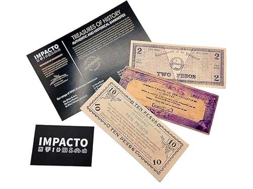 IMPACTO COLECCIONABLES - WW2 World Currency - 3 Banknoten, die während des 2. Weltkriegs von The Guerilla verwendet wurden (Philippinen 1941-1945) - Das Todesurteilsgeld, Echtheitszertifikat