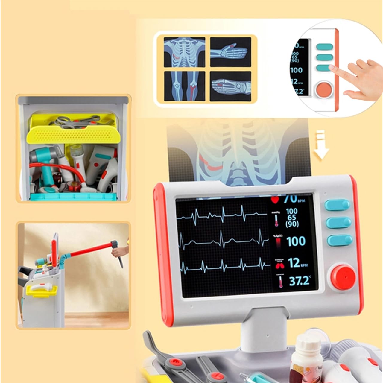 Malplay Arztspielzeuge Set Little Doctor Arztwagen Röntgengerät Stellung des Arztes Rollenspiel Kleiner Arzt Set Kinder ab 3 Jahren