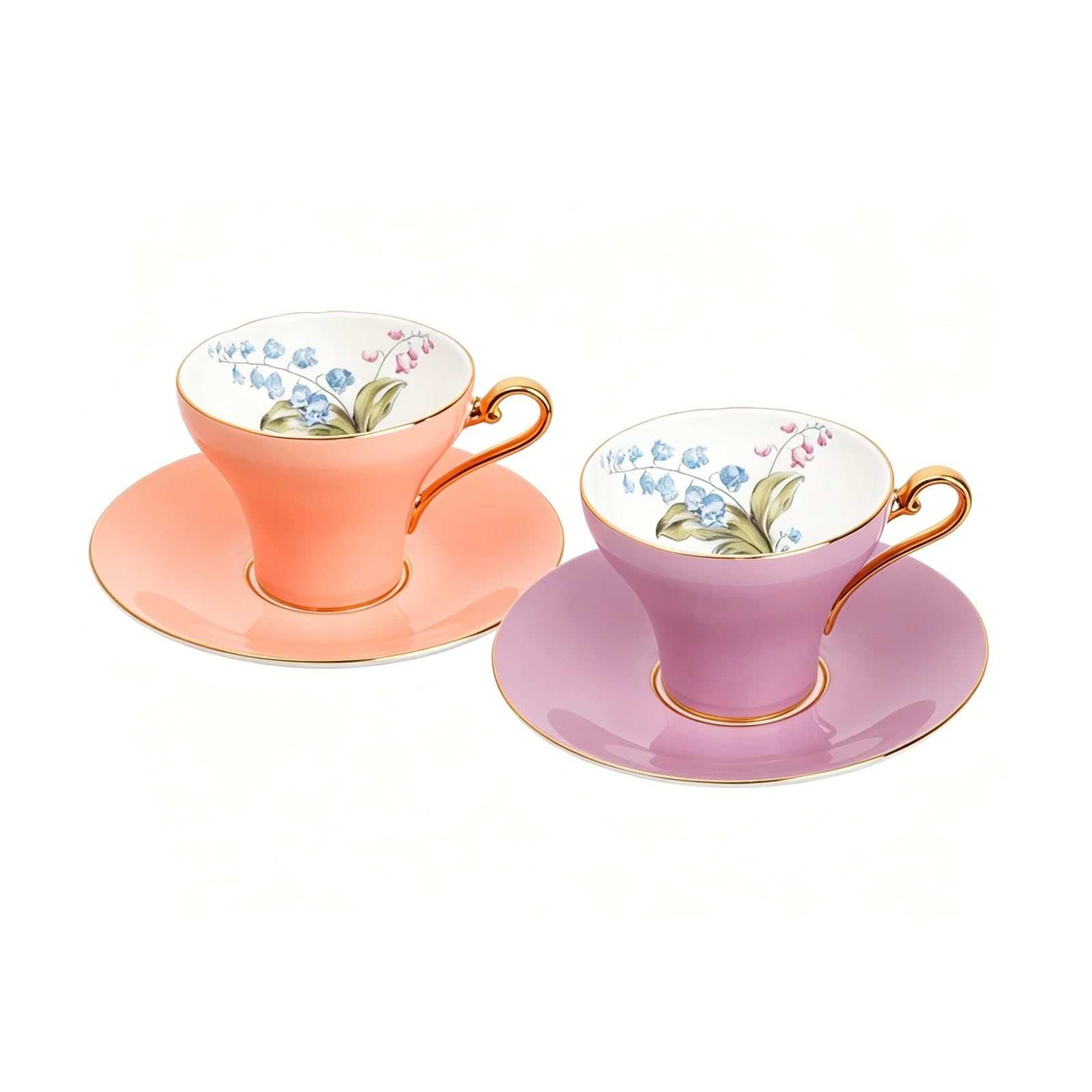 Filiżanka do kawy ze spodkiem - Zestaw filiżanek i spodków do herbaty z porcelany kostnej, 4 sztuki, dla kobiet i na przyjęcia herbaciane