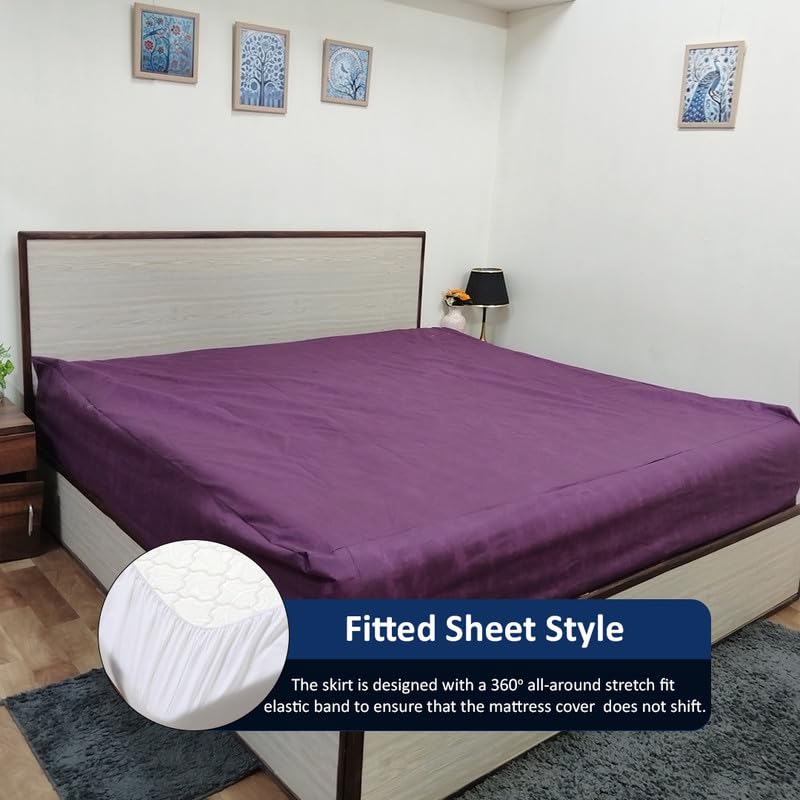 Image of Premium 100 Percent Waterproof Mattress Protector with Elastic Non-Woven | Hypoallergenic Mattress Cover Soft Elastic Bed Protector for Queen Size Bed 60x75 Inch Fit On 10 Inch 5X6.3 Feet, Wine Purple
