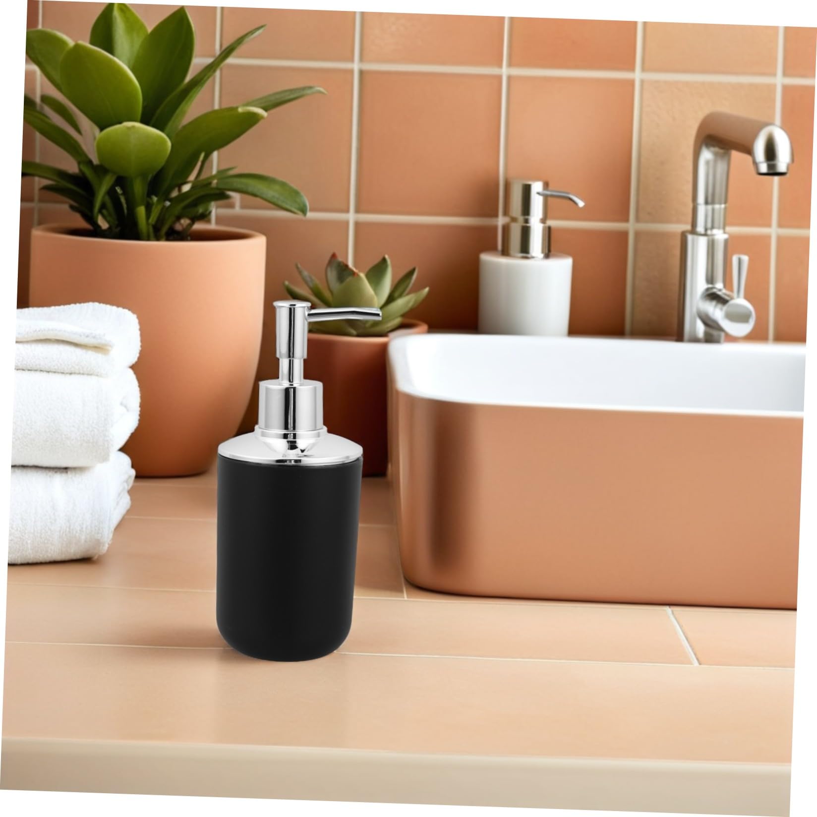 Beaupretty Conjunto de Accesorios de Baño con Dispensador de Jabón Negro de 6 Piezas en Plástico Resistente Humedad Porta Cepillos y Papelera para Hogar Elegante
