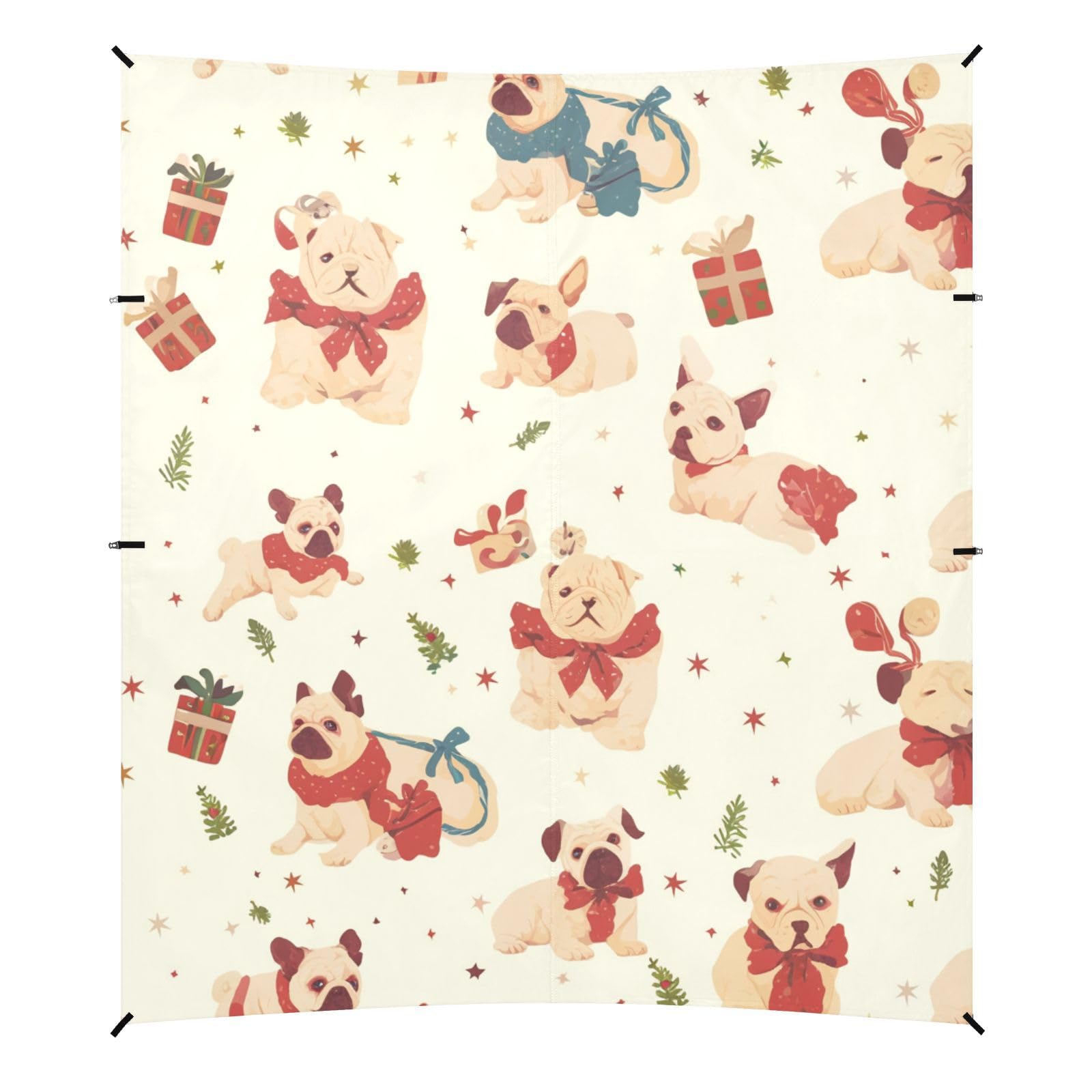 Christmas French Bulldog Cream Stable Beach Tent UPF50+ Easy Setup Large Portable Sun Shelter with Sand Pockets for Camping Trips, Fishing, Backyard Fun or Picnics